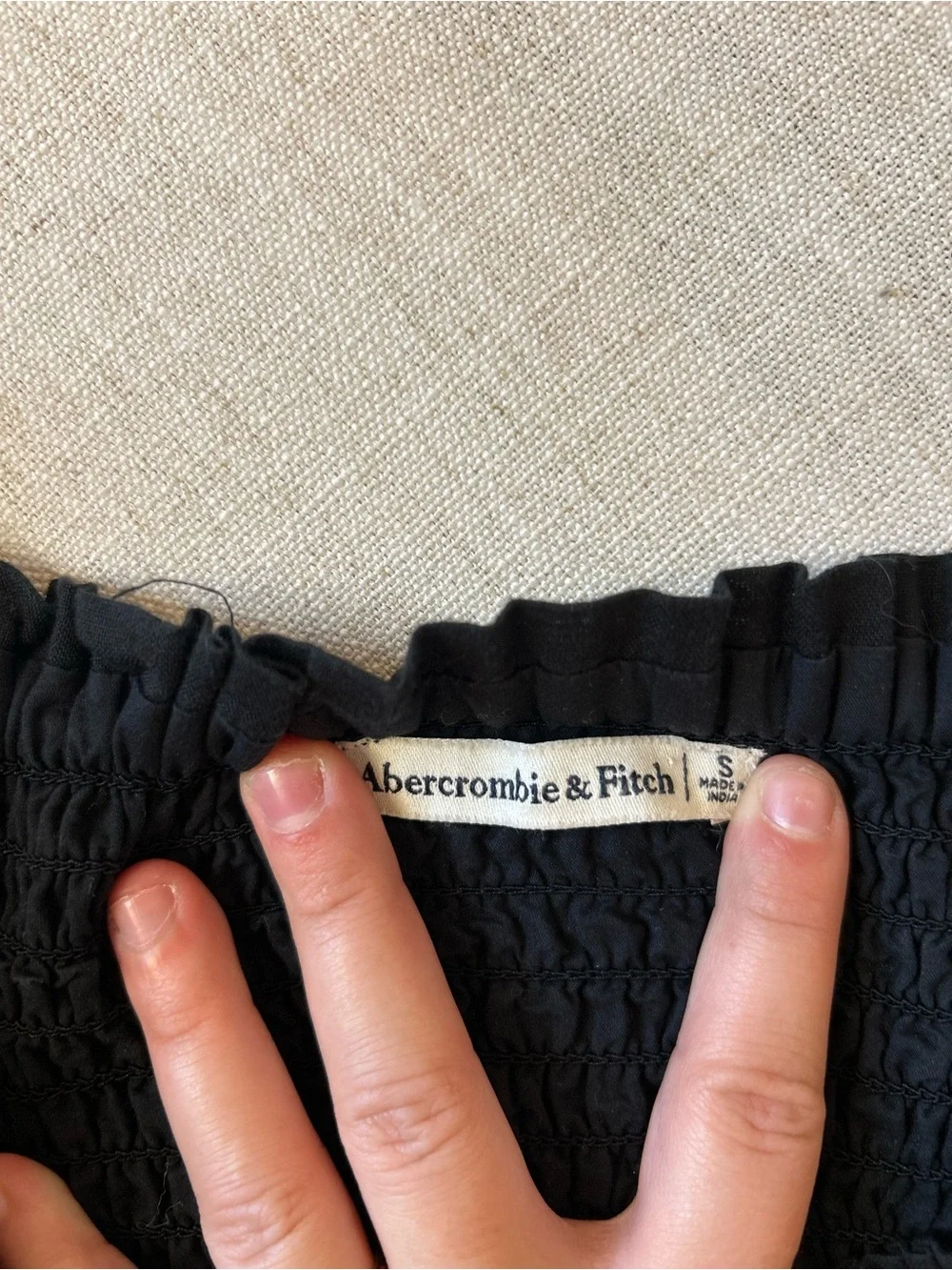 Abercrombie & Fitch Black Smocked Square Neck Puff Sleeve Top
